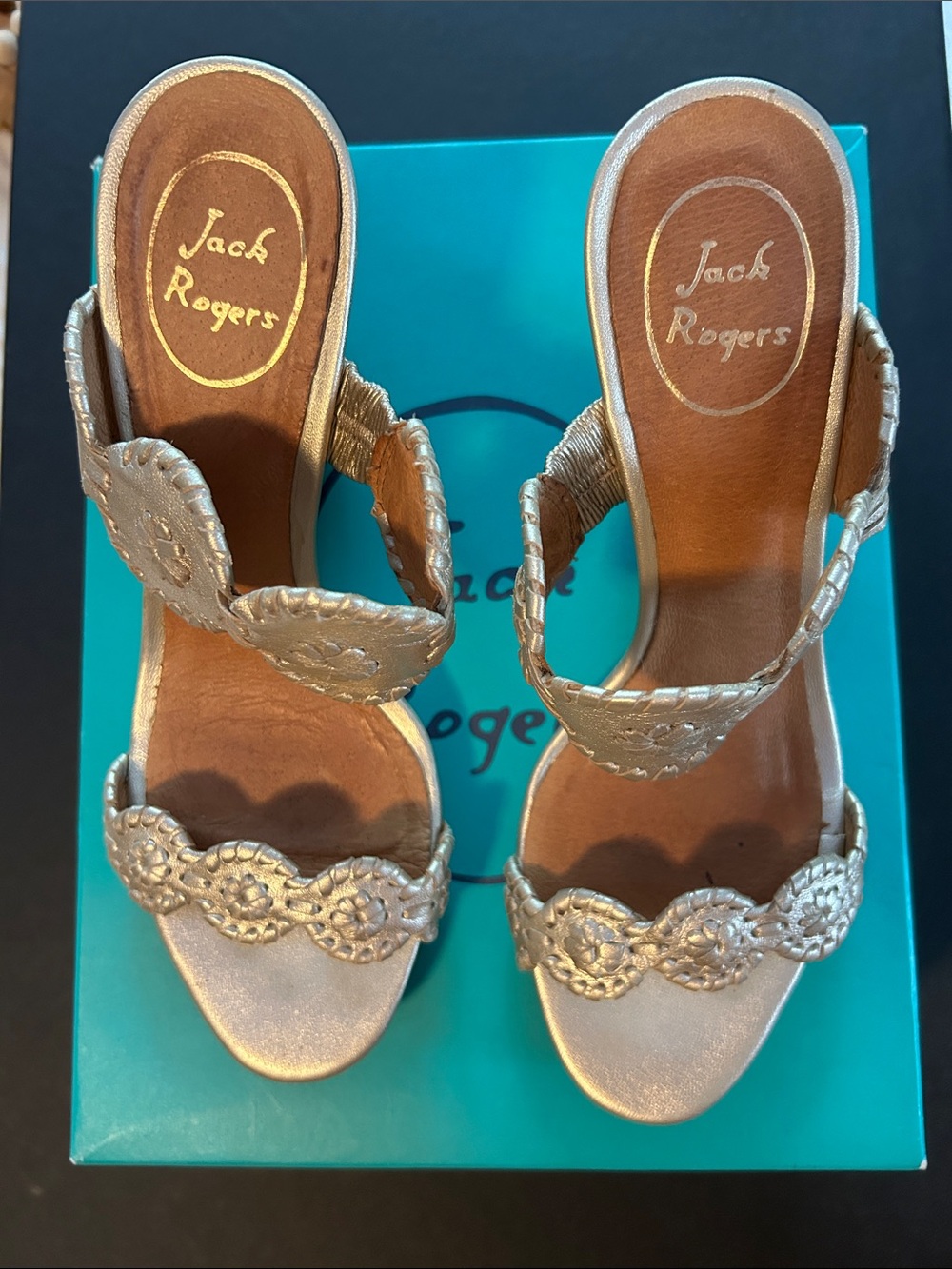 Jack Rogers Metallic Gold Braided Slide Heels